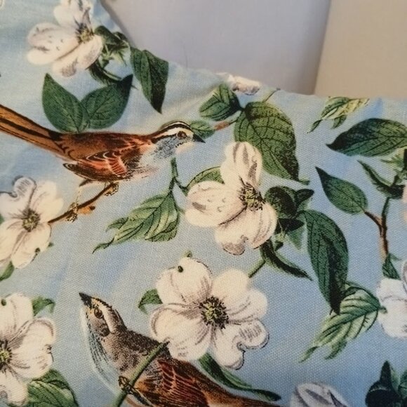 New Floral Birds Top handle Shoulder Bag Purse Blue White Crescent Baguette - Picture 3 of 7